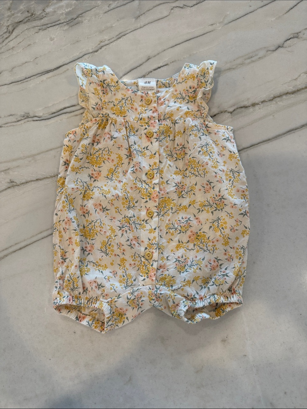 H&M Cream Floral Baby Romper with Yellow Accents